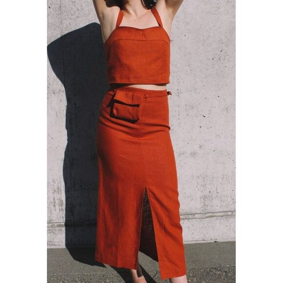 Paloma Wool 100% Linen Belted Midi Skirt Sz 38 Top Sz 36 - Picture 2 of 16